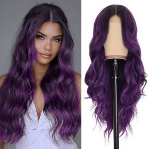 lot 32990 image: NAYOO Long Ombre Purple Wavy Wig for Women 26 Inch Middle Part Curly Wavy Wig Natural Looking Synthetic Heat Resistant Fiber for Daily Party (Ombre Purple) - Retail $30
