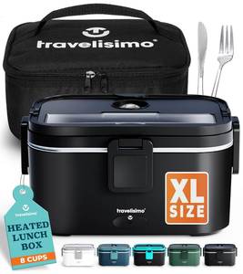 lot 32993 image: TRAVELISIMO Extra-Large Electric Lunch Box For Adults Holds up to 8 Cups - 100W Heated Lunch Box For Men 1.8L, Portable Food Warmer for Travel & Work, Loncheras Electricas Para Calentar Almuerzo - Retail $40
