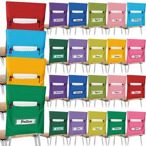 lot 32997 image: Chapou Chair Pockets for Classroom Chairback Pocket Chart 14 x 18 Inch Desk Organizer Pocket Chair Bag for Seat School Classroom (Classic,Bright,24 Pcs) - Retail $47