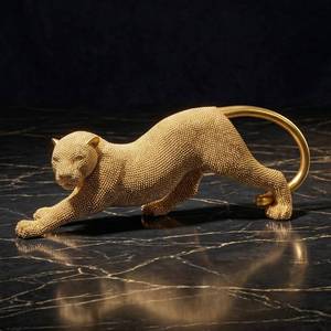 lot 33000 image: Shlinnuo Leopard Statue Home Decor - 15 Inch Gold Cheetah Figurine & Animal Sculpture for Living Room, Shelf, Office - Handcrafted Beaded Modern Table Centerpiece (GoldSilver) - Retail $41