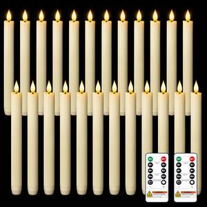 lot 33005 image: Homemory 24 Pcs Waxy Flameless Taper Candles with Remote, Flickering Battery Operated Taper Candles, Led Flameless Candlesticks Classic Tall Candle for Home, Wedding, Party, Ivory, 9.6 inches - Retail $56