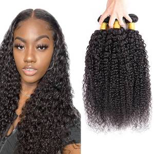 lot 42449 image: Kinky Curly Bundles #1B Bundle Curly Bundles Human Hair Natural Black Bundle Unprocessed Virgin Hair Extensions 16 18  Inch 150g - Retail $40
