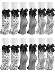 lot 42457 image: Geyoga 6 Pairs Black Women Fishnet Socks Dress Short Ankle Socks Hollow out Elastic Mesh Lace for Cosplay Summer Wear - Retail $8