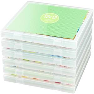 lot 61832 image: iBune 4-Pack Craft Organizers and Storage, Art Supply Organizer with Secure Lid, Clear Stackable Plastic Storage for Puzzle, Board Game, Photo, 12 x12 Paper, Inner Size 12.2 x 12.2 x 0.85 1 has crack in corner. - Retail $45