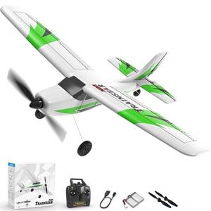 lot 61833 image: VOLANTEXRC RC Plane Trainer 3CH Remote Control Airplane with Prop Saver, 6-Axis Gyro Stabilizer & 3 Modes to Fly, Hobby Radio Controlled Aircraft RTF for Beginners, Adults (400mm,Green) - Retail $90