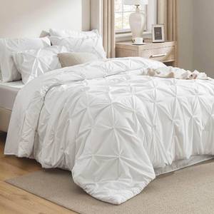 lot 61839 image: Bedsure King Size Comforter Set White - Bed in a Bag Bedding Set 7 Pieces, GentleSoft Pintuck Bed Set Gift for Family, All Season Down Alternative Comforter with Sheets, Pillowcases & Shams