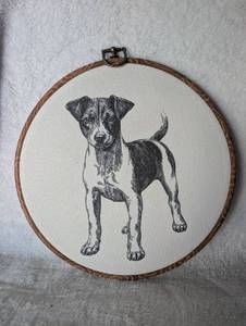 lot 2910 image: Decorative Faux Embroidery Hoop Jack Russell Terrier Dog Wall Art - new