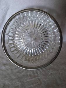lot 2922 image: Crystal Cut Glass Serving Bowl with Silver Rim