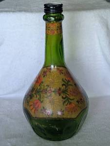 lot 2934 image: Green Glass Bottle with Floral Decoupage Design