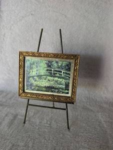 lot 2935 image: Mini Claude Monet Water Lily Bridge Framed Art Print with Brass Easel Stand