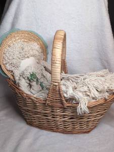 lot 2944 image: Wicker Basket  Vintage Mop Doll Lot