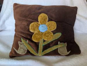 lot 2948 image: Handmade Brown Velvet Throw Pillows with Floral Applique Design