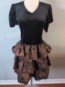 lot 2958 image: Victorian Style Black Taffeta Dress with Ruffled Skirt - Back Bows