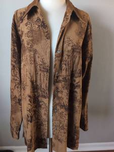 lot 2959 image: Soft Surroundings Vintage Brown Toile Print Button-Up Shirt