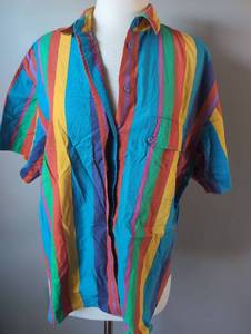 lot 2968 image: Vintage Liz Sport Rainbow Striped Button-Up Shirt