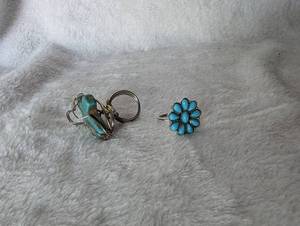 lot 2974 image: Turquoise Cross Keychain and Flower Ring Set - 2 ct