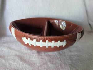 lot 2980 image: Vintage M&ampMs Football Shaped Ceramic Serving Bowl with Divider
