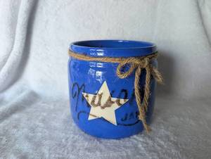 lot 2987 image: Blue Ceramic Star Glass Jar Planter