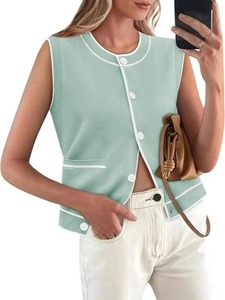lot 1015 image: Womens Knit Tank Top Summer Sleeveless Sweater Vest Round Neck Button Down Casual Cardigan with Pockets Large