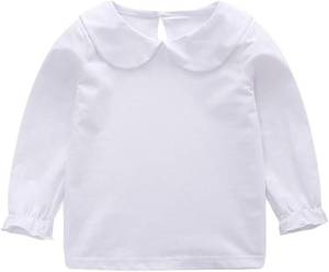 lot 1025 image: Baby Girls Long Sleeves Solid Color Doll Collar T-Shirt Blouse Toddler Kids Basic Pullover Bottom Tops 12 -18 Months