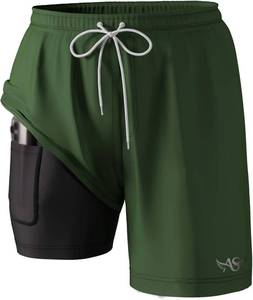 lot 1029 image: Angel season Mens 7 Quick Dry Swim Trunks with Compression Liner Beach Board Shorts Bathing Suit with Pockets Army Green XL