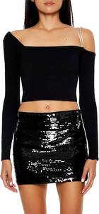 lot 1033 image: Forever 21 Womens Asymmetrical Sweater-Knit Crop Top Black XL