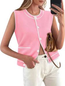 lot 1034 image: Womens Knit Tank Tops Summer Sleeveless Sweater Vest Round Neck Button Down Casual Cardigan with Pockets Rose pink Small