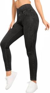 lot 1066 image: CLOZOZ Jeggings for Women High Waisted Stretchy Skinny Jeans V Cross Pull On Tummy Control Leggings with Back Pockets Denim Black Small.
