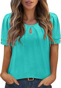 lot 1068 image: KISSMODA Womens Tops Short Sleeve Plus Size Tunic Top Casual Shirt O-neck Boho Blouse Summer Basic Tunics Tops for Woman Water Green Medium