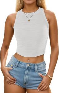 lot 1072 image: Blooming Jelly Womens Ribbed Tank Tops High Neck Fitted Knit Sleeveless Crop Tops Ladies Trendy Going Out Summer Tanks Medium