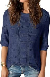 lot 1074 image: Cnlinkco Womens Tunic Tops 34 Sleeve Crewneck Knit Sweaters Dressy Casual Hollow Out Crochet Blouses Pullover Navy Medium