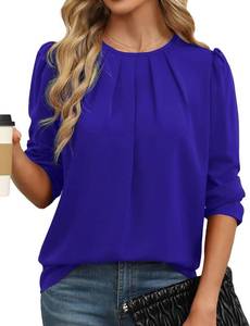 lot 1077 image: Cnlinkco Elegant Blouses for Women Ladies Tops and Blouses Round Neck Pullover Work Lightweight Cozy Tee Blue Small