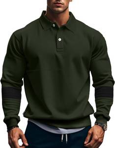 lot 1081 image: Mens Quarter Sweatshirt Casual Long Sleeve Polo Collar Quilted Sweatshirt Striped Button Pullover Shirts Small