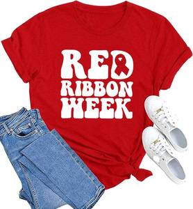 lot 1089 image: MAIHUN Womens Red Ribbon Week Shirts Red Ribbon Awareness Activities Short Sleeve Prevention Tee Tops Medium