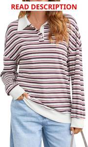 lot 1092 image: Blooming Jelly Womens Striped Sweatshirt Collared Cute Long Sleeve Tops Fall Fashion 2024 Trendy Ladies Casual Winter Shirt Color is Pink and Brown Size Large.