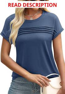 lot 1093 image: KevaMolly Summer Tops for Women Trendy Cap Sleeve T Shirts Dressy Casual Pleated Vacation Beach Fashion Tops Color is Pink Size Xl