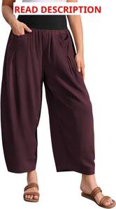 lot 1096 image: TARSE Women s Linen Harem Pants Loose Fit Boho Casual Trousers Wide Leg Lounge Pants with Pockets Color is Green Size XXL