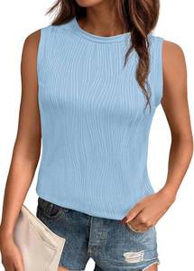 lot 1099 image: PrinStory Womens Sleeveless Textured Slim Tops Crewneck Knit Solid Summer Casual Shirts Pullover Tank Tops for Women Large