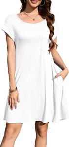lot 1101 image: LARACE Plus Size Women Swimsuit Cover Up Cap Sleeve Summer Beach Coverups Loose Shirt Dress Swimwear Sundress with Pockets White 2XL