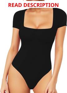 lot 1103 image: MANGOPOP Womens Square Neck Short Sleeve Long Sleeve Bodysuit Sexy Body Suits Shirt Slim Fitted Tops Black with Daisy Flower Print Size XL