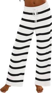 lot 1113 image: ZESICA Womens Casual Striped Wide Leg Pants Elastic Waist Drawstring Knit Loose Soft Pajama Lounge Pants Fall Clothes Large