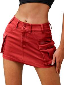 lot 1116 image: ELLEVEN High Stretchy Cargo Skirt for Women, Low Waist Mini Skirt Cute Denim Skirt with Pockets XL