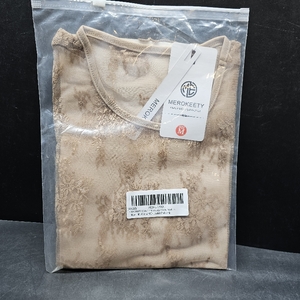 lot 1119 image: MEROKEETY 2025 Womens Mesh Sheer Lace Crop Top See Through Cap Sleeve Crewneck Summer Sexy Y2K Blouse Shirts, LightKhaki, Medium