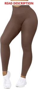 lot 1122 image: MOOSLOVER Women V Cross Waist Butt Lifting Leggings with Pockets High Waisted Yoga Pants Color is Rosy Brown Size Small
