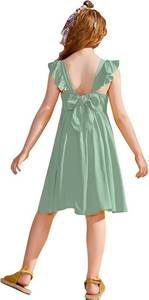 lot 1138 image: 21KIDS Girls Summer Tie Back Dress Kids Elegant Ruffle Sleeve Casual Dress with Pockets 12 Years
