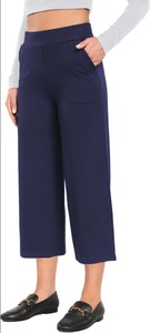 lot 1142 image: Tapata Womens Wide Leg Cropped Pants Stretchy Pull On Mid Rise Slacks for Business Casual Capris with Pockets Dark Blue Small
