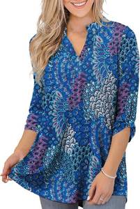 lot 1144 image: Womens Plus Size Tops V Neck Tunic Blouses 34 Roll Sleeve Casual Shirts 4x