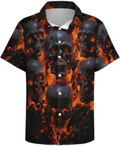 lot 1163 image: Button Down Shirt for Men Casual Skull Print Hawaiian Shirts Beach Short Sleeve Small
