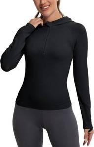 lot 1202 image: MathCat Long Sleeve Workout Tops Quarter Zip Pullover Hoodie Long Sleeves Workout Shirts Athletic Gym Tops Slim Fit XS