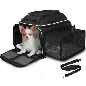 lot 701 image: Petskd Top and Side Expandable Pet Carrier 18x13x9.5 Inches Southwest Airline Approved, Soft-Sided Carrier for Small Cats and Dogs with Locking Safety Zippers and Anti-Scratch Mesh(Black) - Retail $76